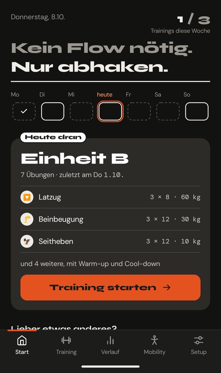 Startseite im dunklen Design