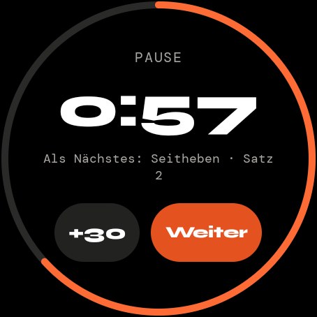 Uhr: Pause 0:57 mit oranger Ringanzeige