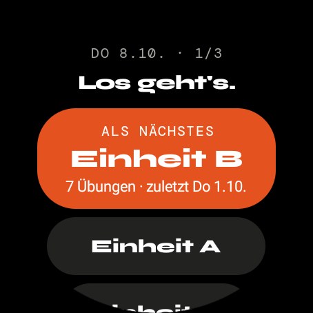 Uhr: Startseite mit Als Nächstes Einheit B